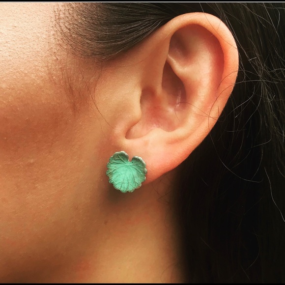 COPY - Verdigris lotus leaf stud earrings NWT - Picture 1 of 8
